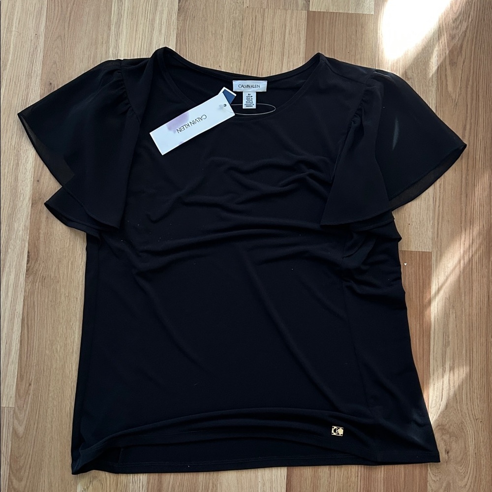 Calvin Klein Black Flutter Sleeve Blouse